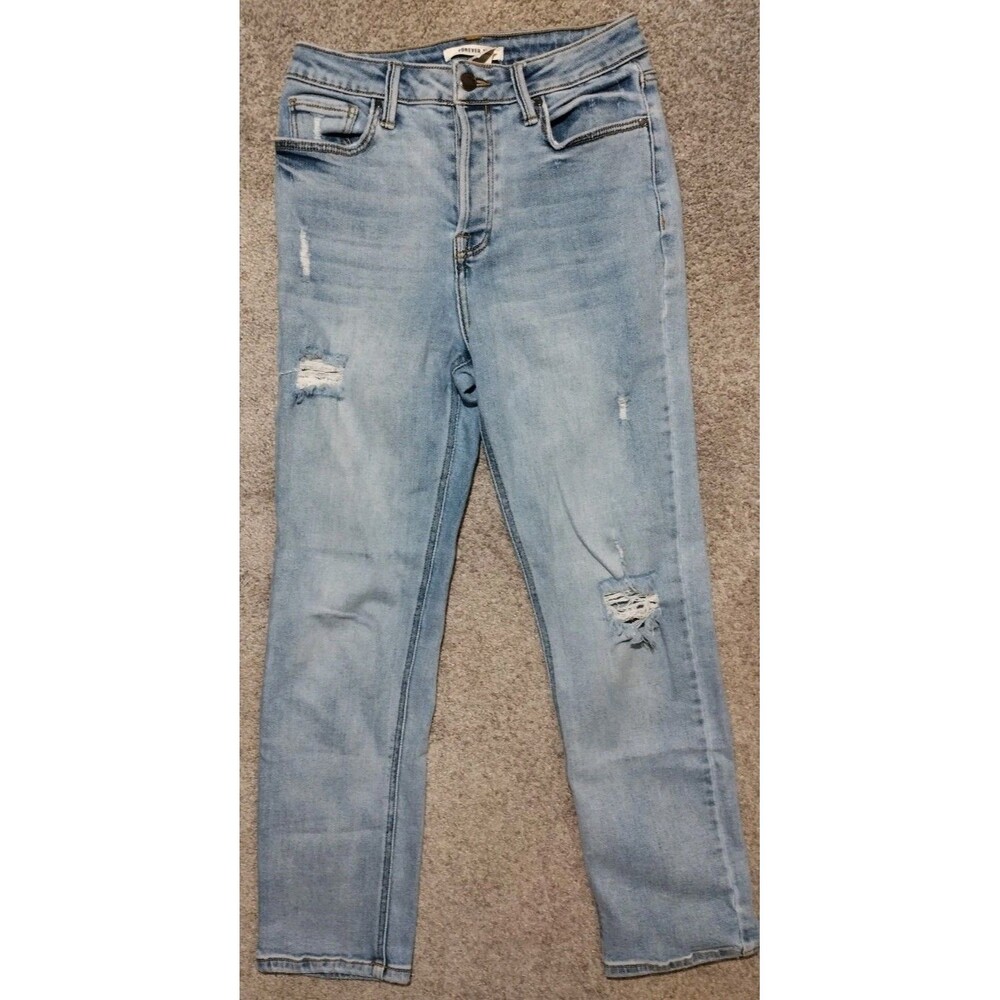 Forever 21 Jeans Size 27 UK or 4 USA Button Fly Women's Distressed Blue